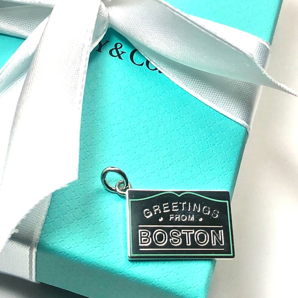 Tiffany & Co. BOSTON Postcard Sterling Silver Blue Enamel Trim City Charm 🏙️